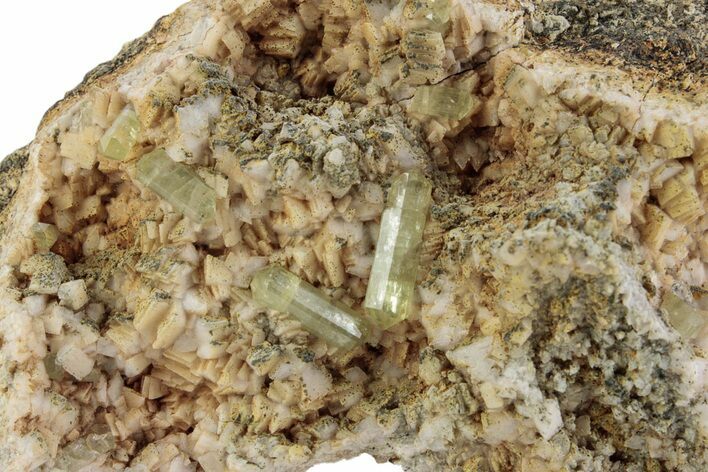 Lustrous Green-Yellow Apatite Crystals on Feldspar - Morocco #376618